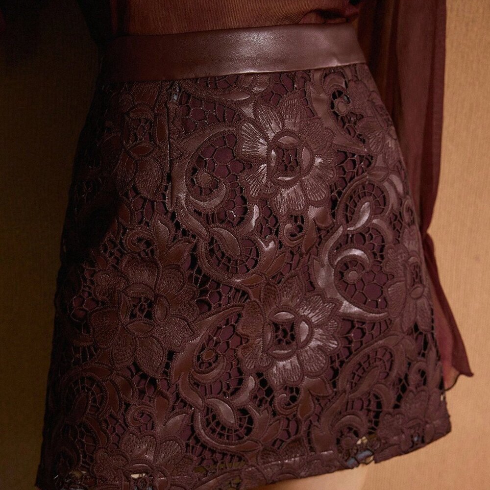 Coffee Brown Elegant Women's Embroidery Skirt - Picture 4 of 6